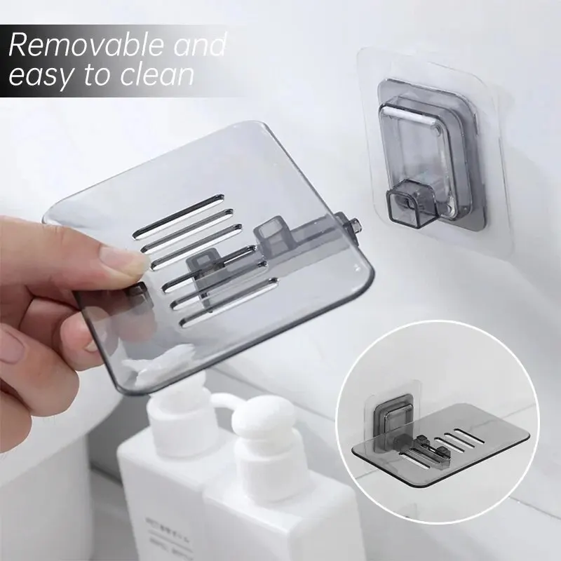 Transparent Soap Rack No Drilling Wall Mounted Layer Soap Holder Soap Sponge Dish Bathroom Accessories Soap Dishes Self Adhesive