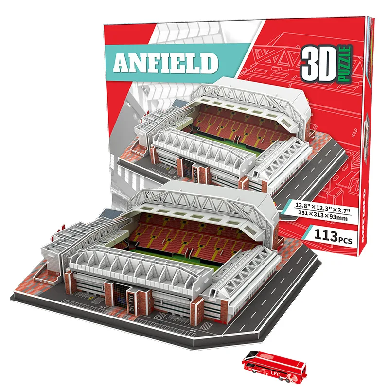 3D Puzzle z papieru DIY stadion piłkarski Anfield w Puzzle Jigsaw Liverpool 3D ozdoby zabawkowy Model prezenty duży rozmiar SZ