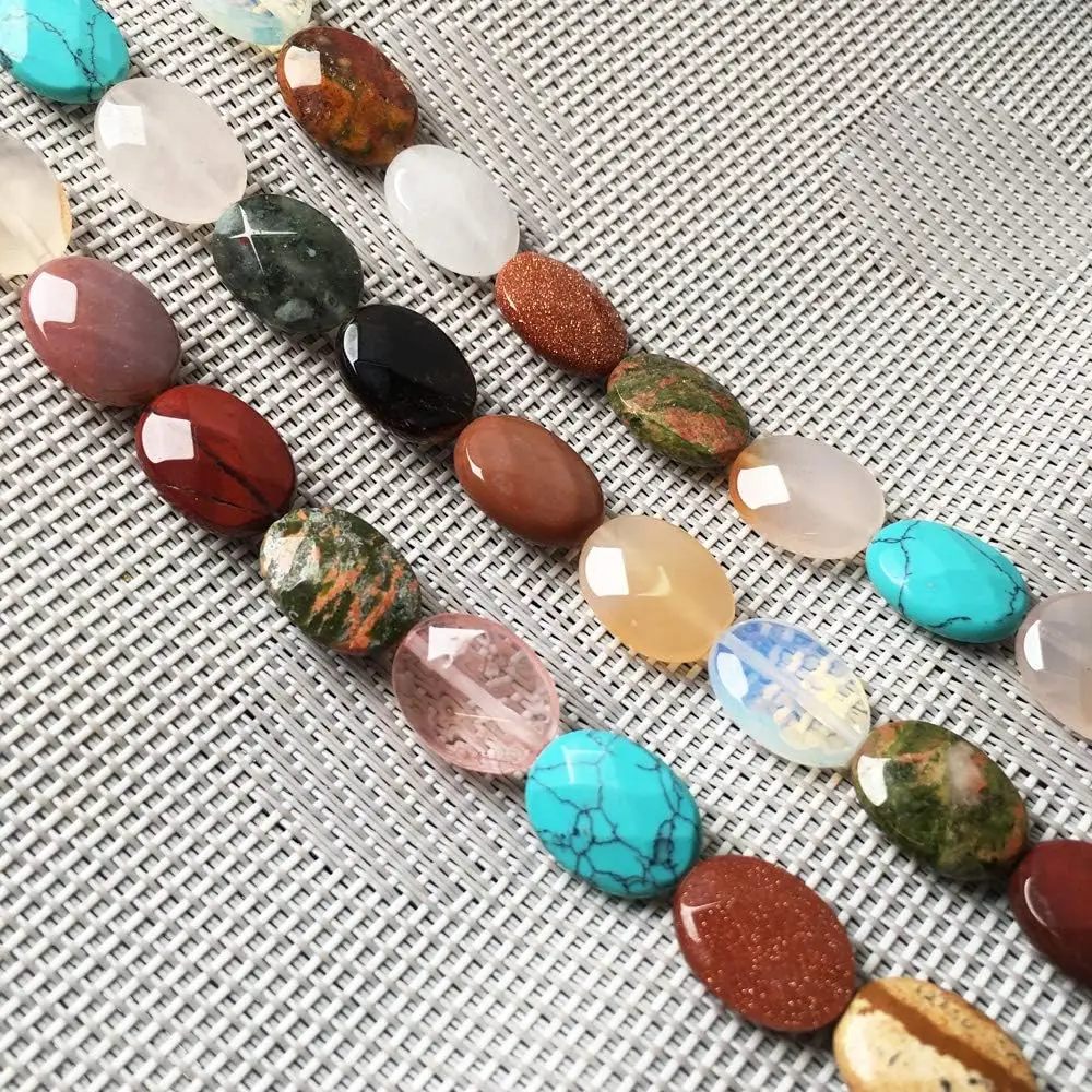 2 Strands Natural Stone Beads Oval Faceted Beading Agates Crystal Scattered Stone Beads 12x16mm 7.9 Inch Beads for Jewelry Making DIY Necklace Bracelet Accessories