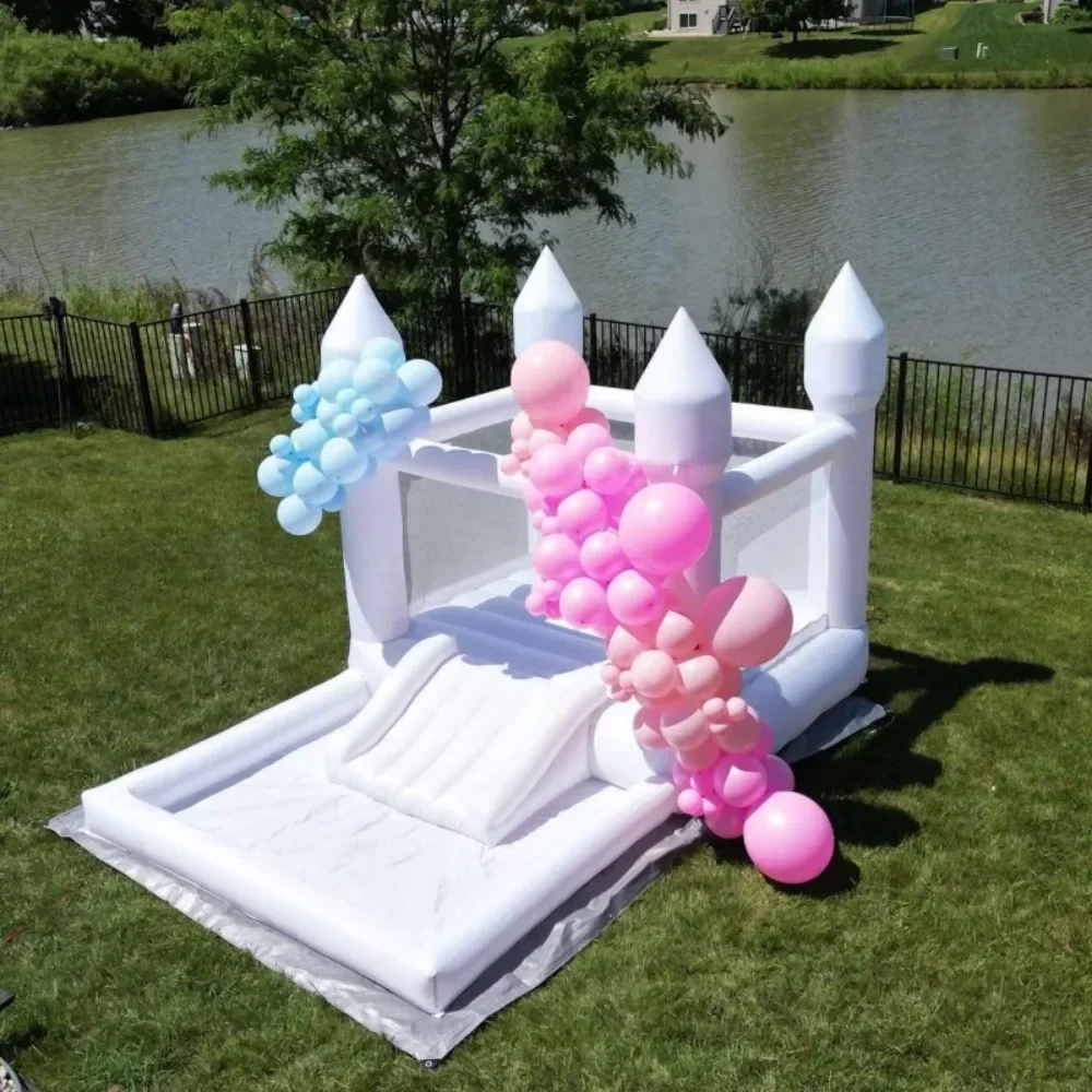 4*2.5M white inflatable castle trampoline with slide ball pool trampoline children playground wedding party event rental