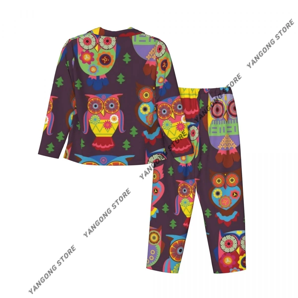 الربيع والخريف طويلة الأكمام السراويل منامة المتسكعون مجموعة الملونة البومة المرأة سحب حافة فضفاضة النوم البدلة