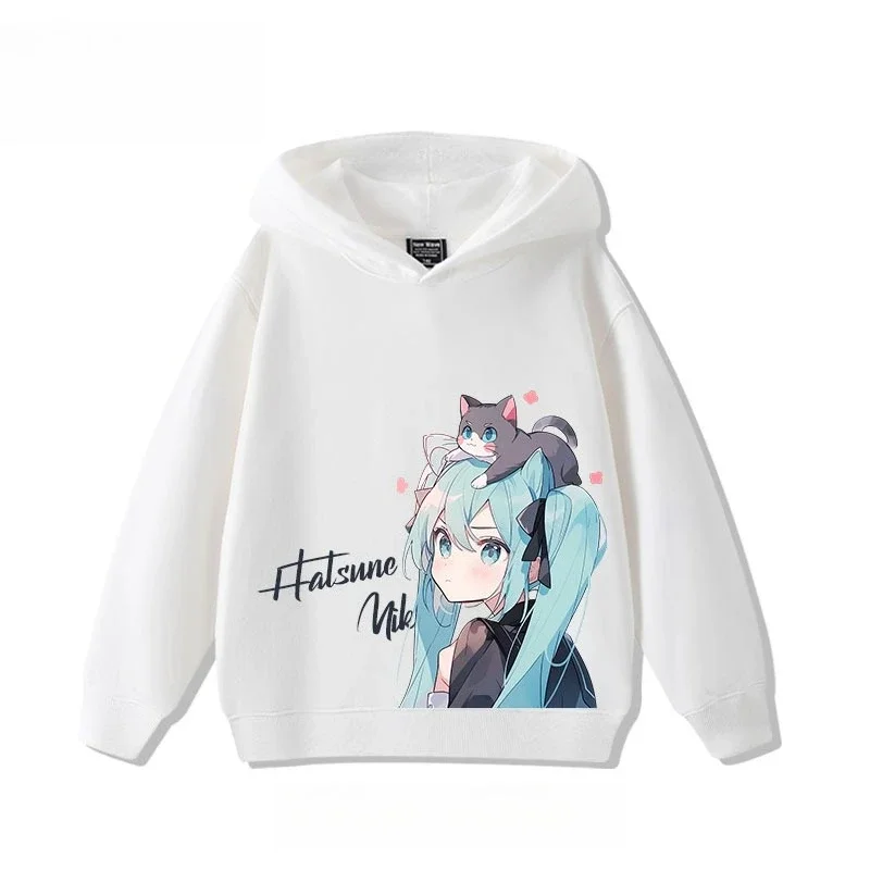 初音ミク-miku-2025-トレンド爆発漫画プリント子供用フード付きスウェットシャツ男の子と女の子秋冬オールマッチトップス