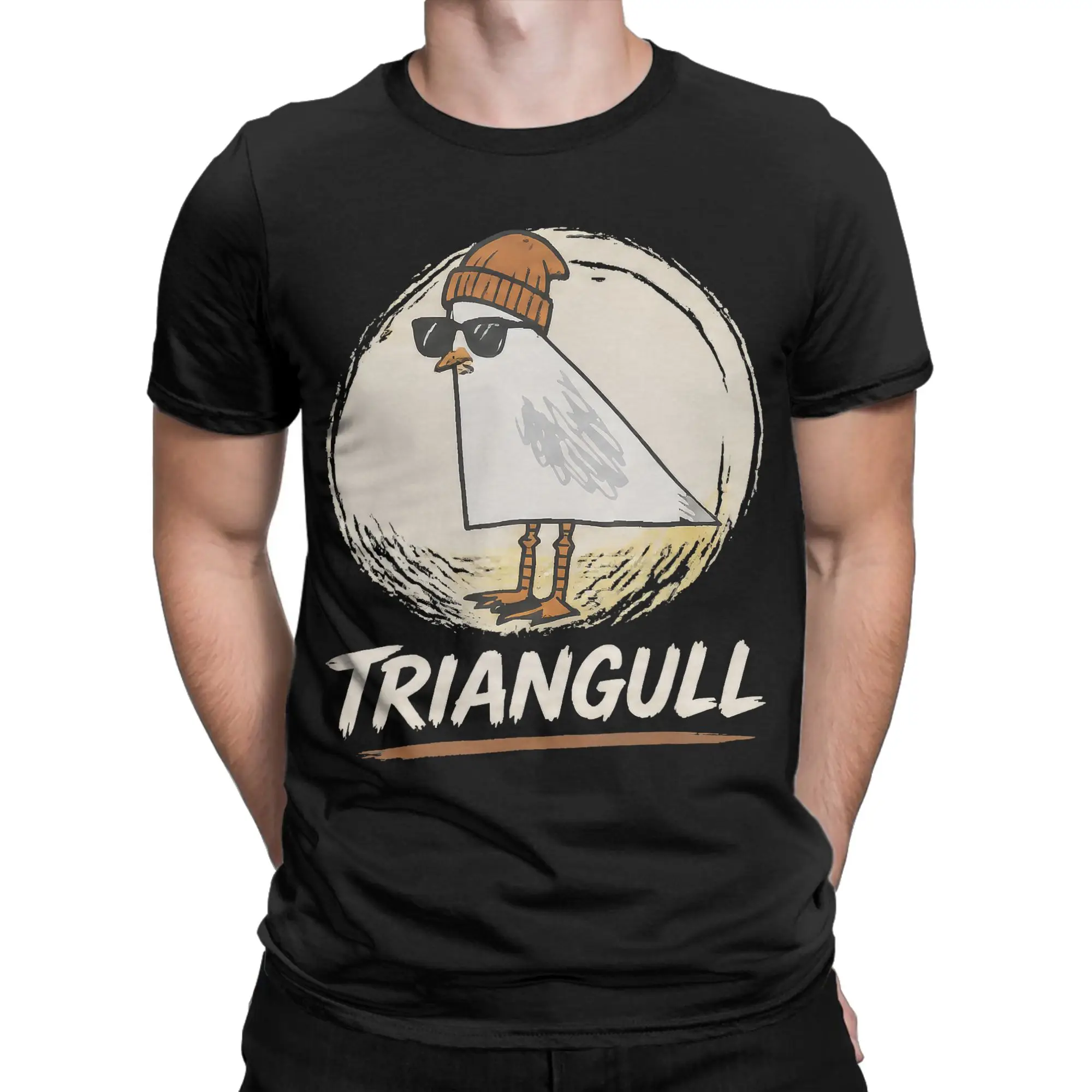 Men Cute Triangull Triangle Seagull Bird Pun Funny T Shirt  Pure Cotton Clothes Funny Short Sleeve O Neck Tee Shirt T-Shirts