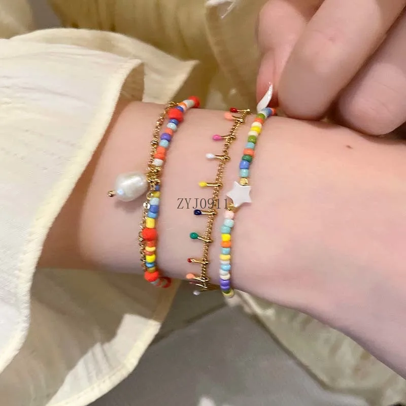 *2024 New  Colorful Crystal Beaded Bracelet for Women Elegant Sweet Handmade Woven Chain Bracelet Jewelry Accessories