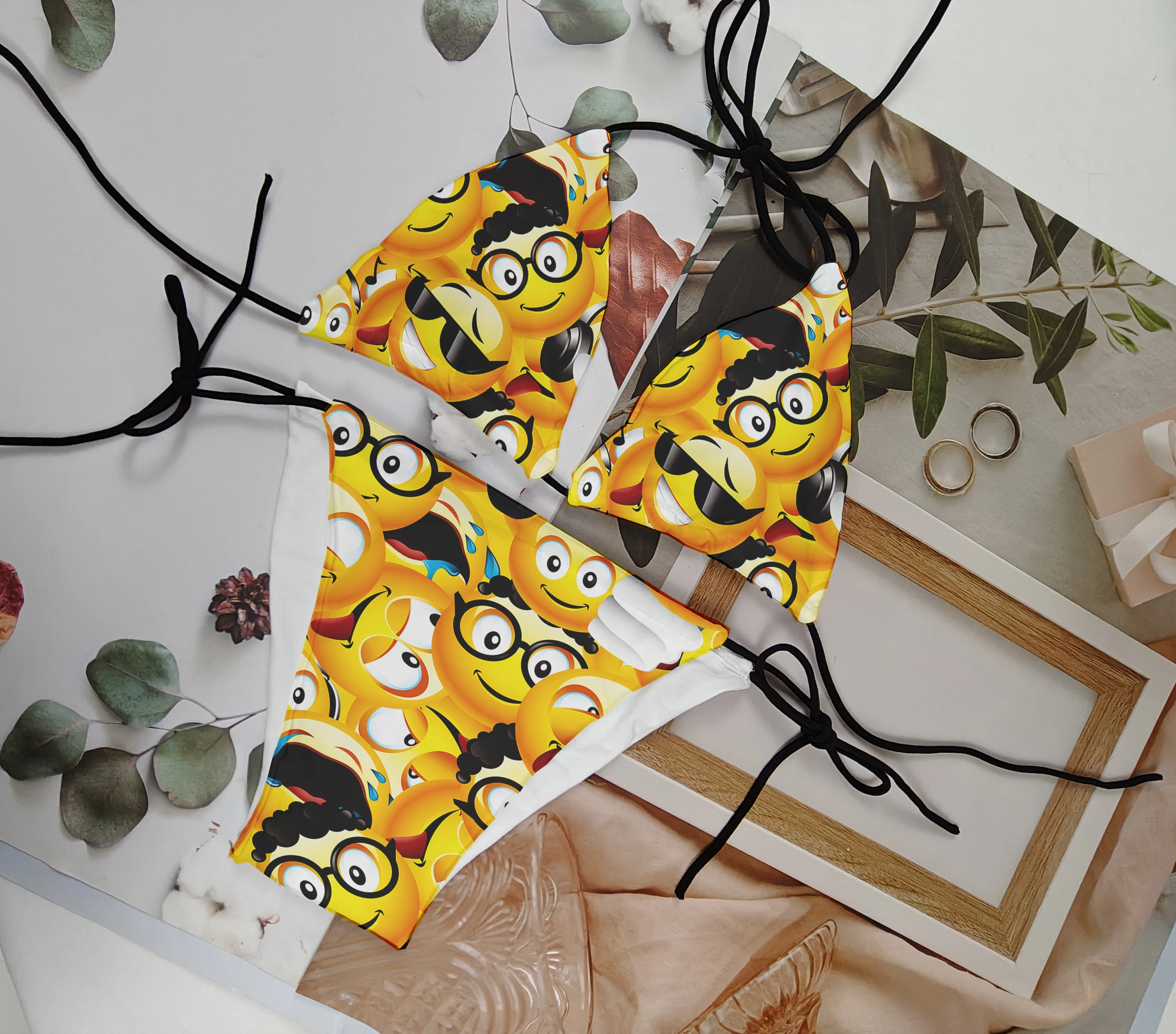Cute and funny little yellow duck and chick print bikini fashion bikini set female backless sexy swimsuit set beach surfing