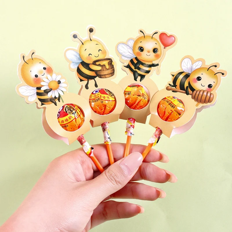 24 Stück Bienen-Lollipop-Halterkarten, 6 verschiedene Designs, Geburtstags-Lollipop-Papierkarten, Honigbienen-Süßigkeitenkarten, Deko-Geschenk-Gastgeschenke – Detail 3