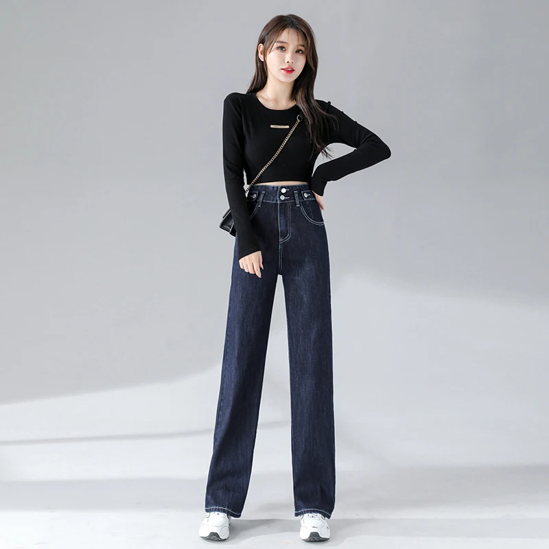 Straight Tube Womens Jeans Loose Leisure Skin Friendly Denim Pants High Waist Comfortable Vintage Streetwear Casual