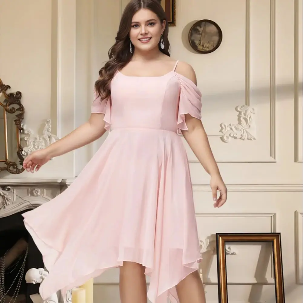 

JJJ Women Bridesmaid Dress A-Line Square Asymmetrical Chiffon Ruffle Spaghetti Straps Wedding Guest Evening Party Cocktail Dress