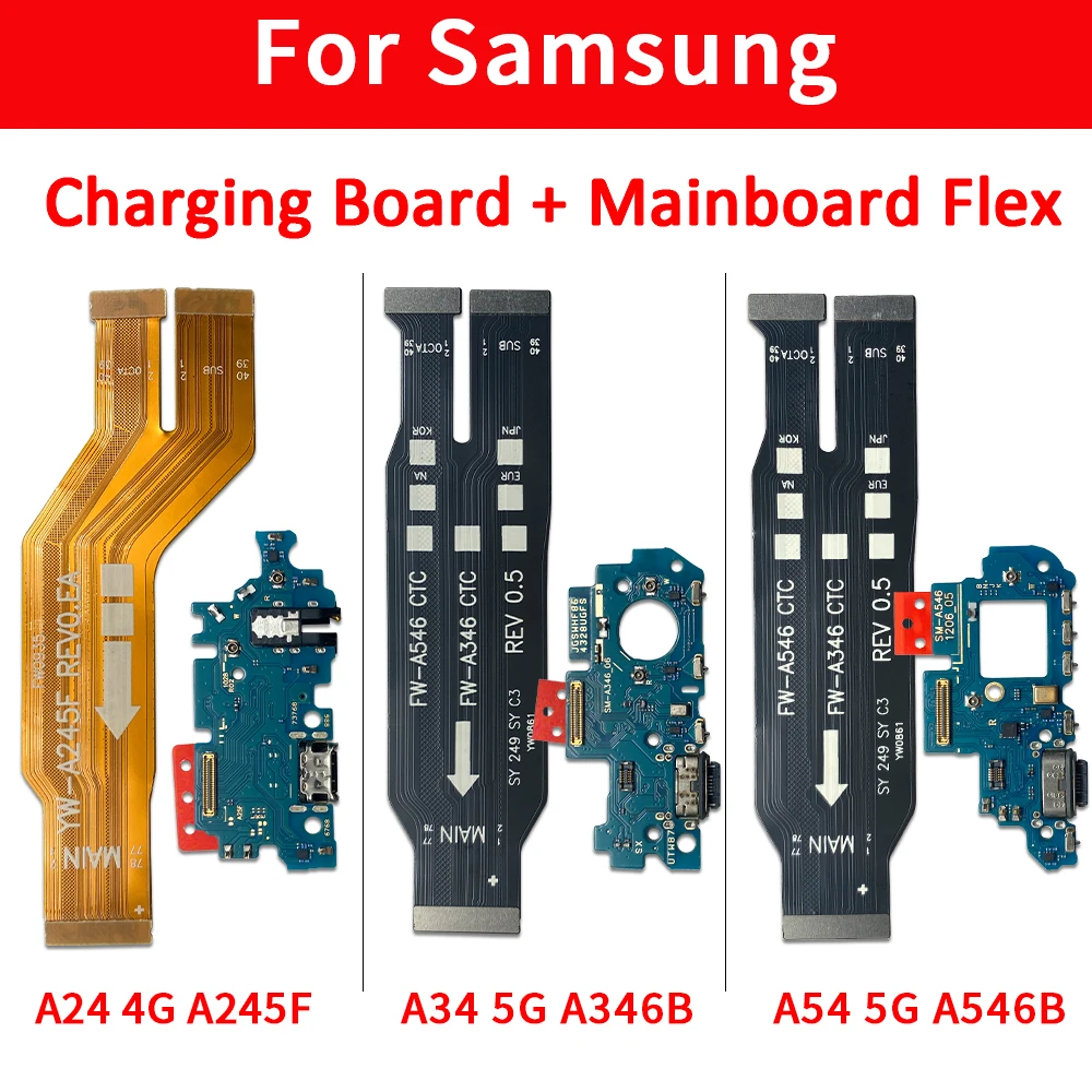 50Pcs，NEW Tested For Samsung A22 A24 A32 4G A33 A34 A53 A54 5G USB Charger Charging Port Microphon Board +Main Motherboard Cable