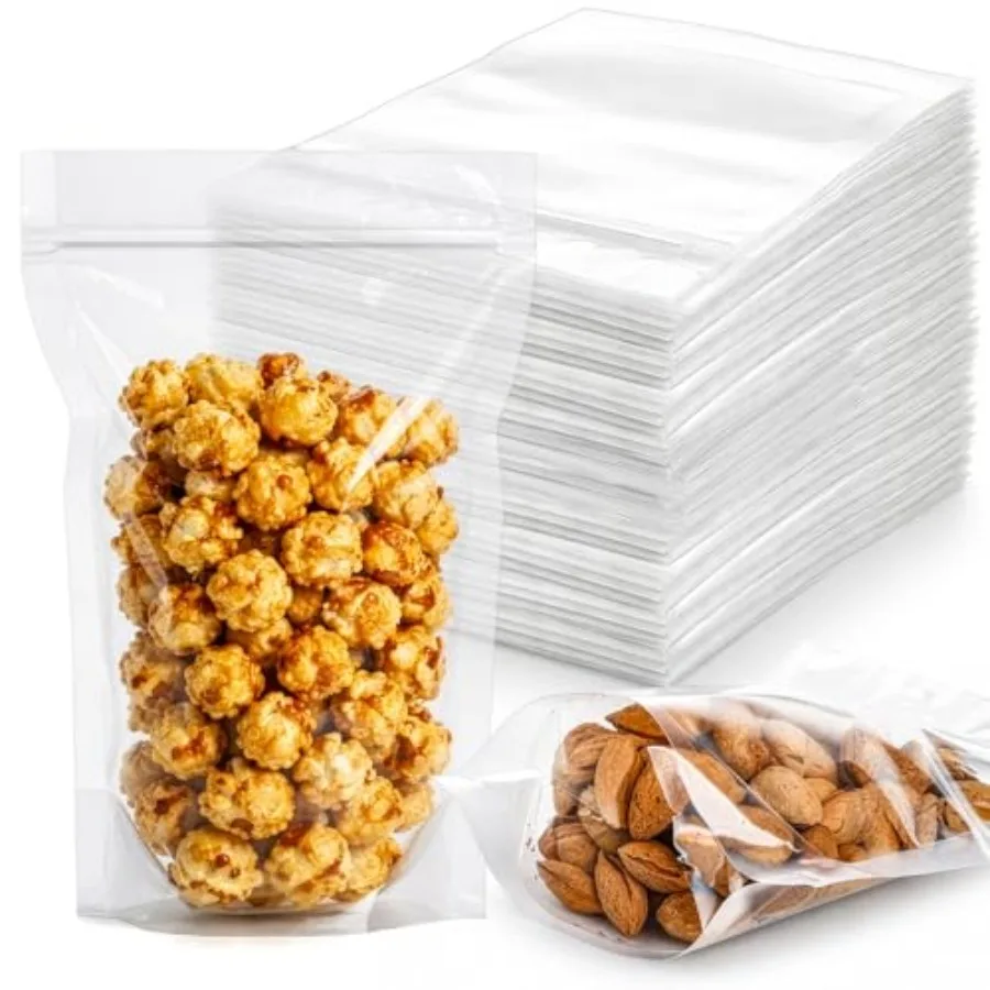 

300 Pcs Clear Resealable Bags, 5.9x8.5 Inch Stand Up Pouches with Tear Notch, Plastic Zipper Food Storage Bags for Candy, Snack