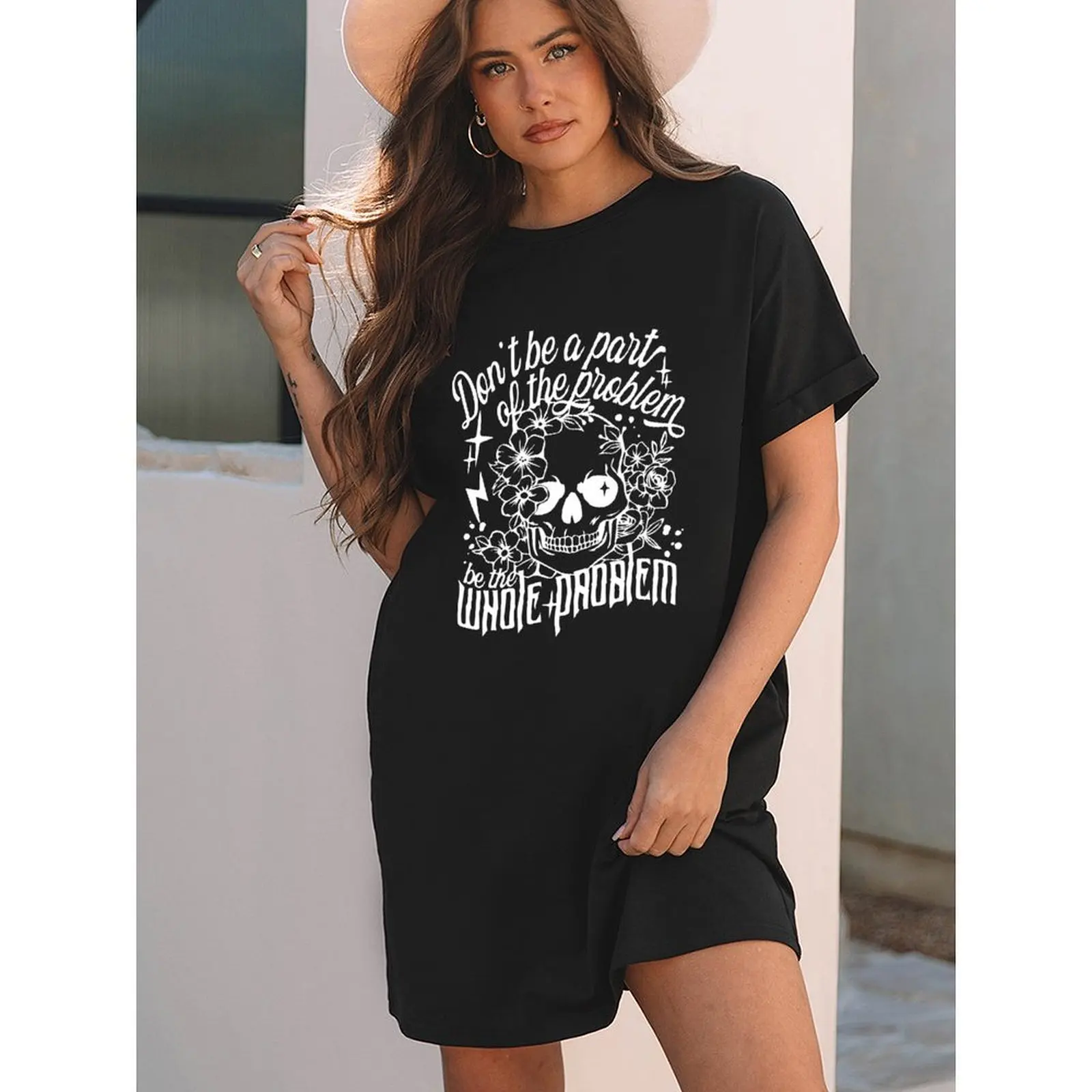 

Y2k Fashion Women Short Sleeve Oversized Fashionable Casual Funny Skeleton Floral Print T-Shirts Tee Shirts Woman Clothes