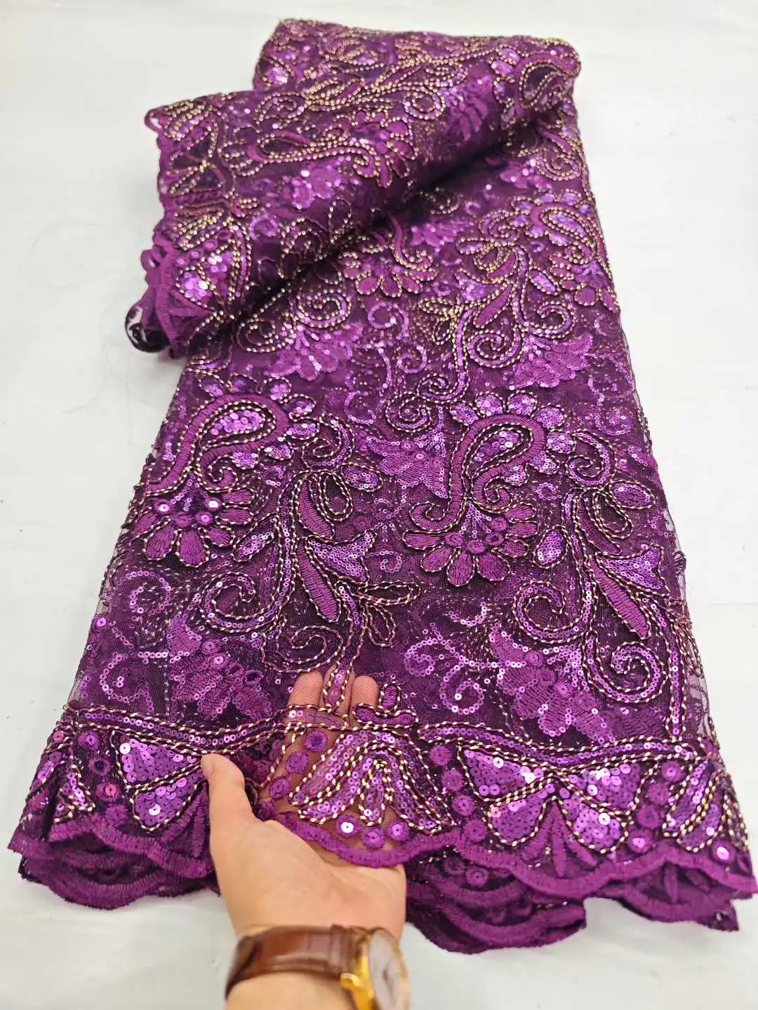 

Нигерийская высококачественная кружевная ткань с блестками, 2026, африканский французский тюль с вышивкой для вечерних платьев, свадебных платьев, вечерних платьев