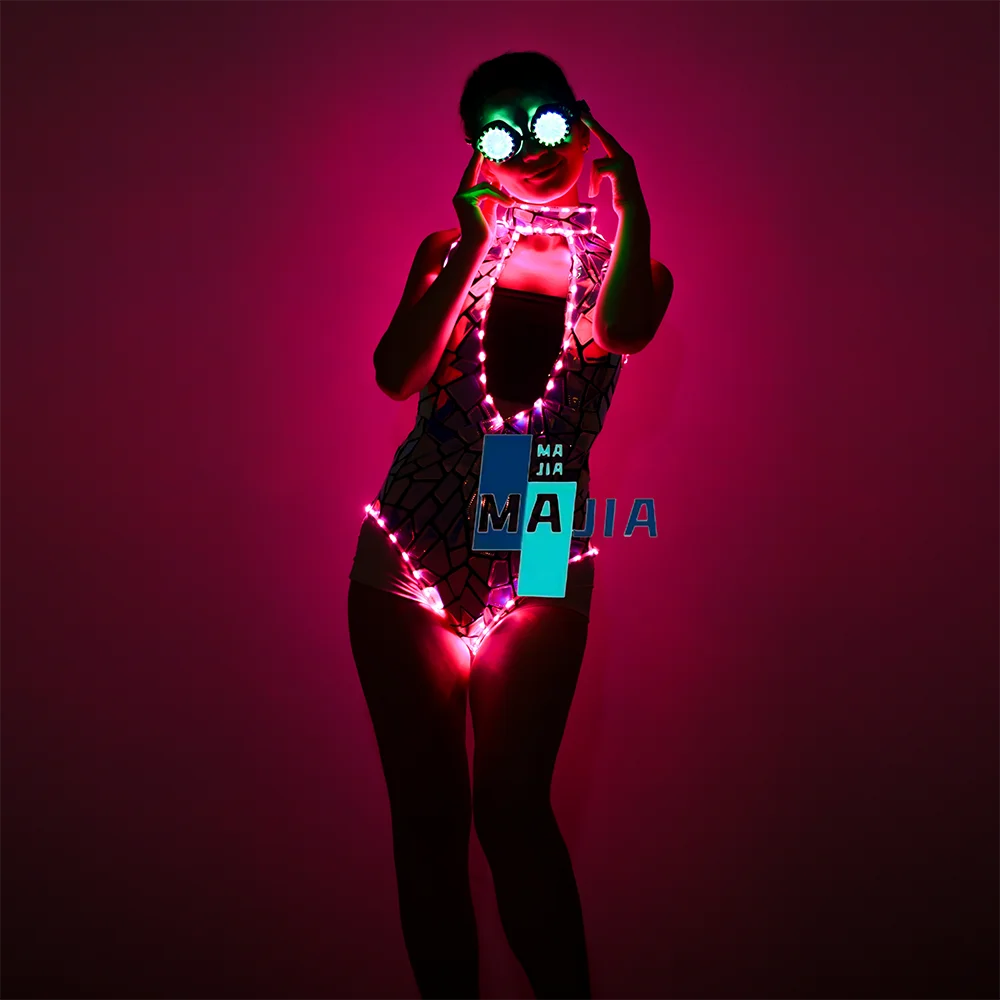 فساتين سهرات LED Women evening dresses party dresses Sleeveless Shiny Silver PU Nightclub Dress Bar Dj Gogo Dancer