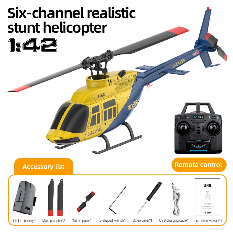 

RC ERA A60 Mini Bell-206 2.4G 4CH 6-Axis Gyro Optical Flow Localization Altitude Hold 1:42 Scale Flybarless RC Helicopter RTF