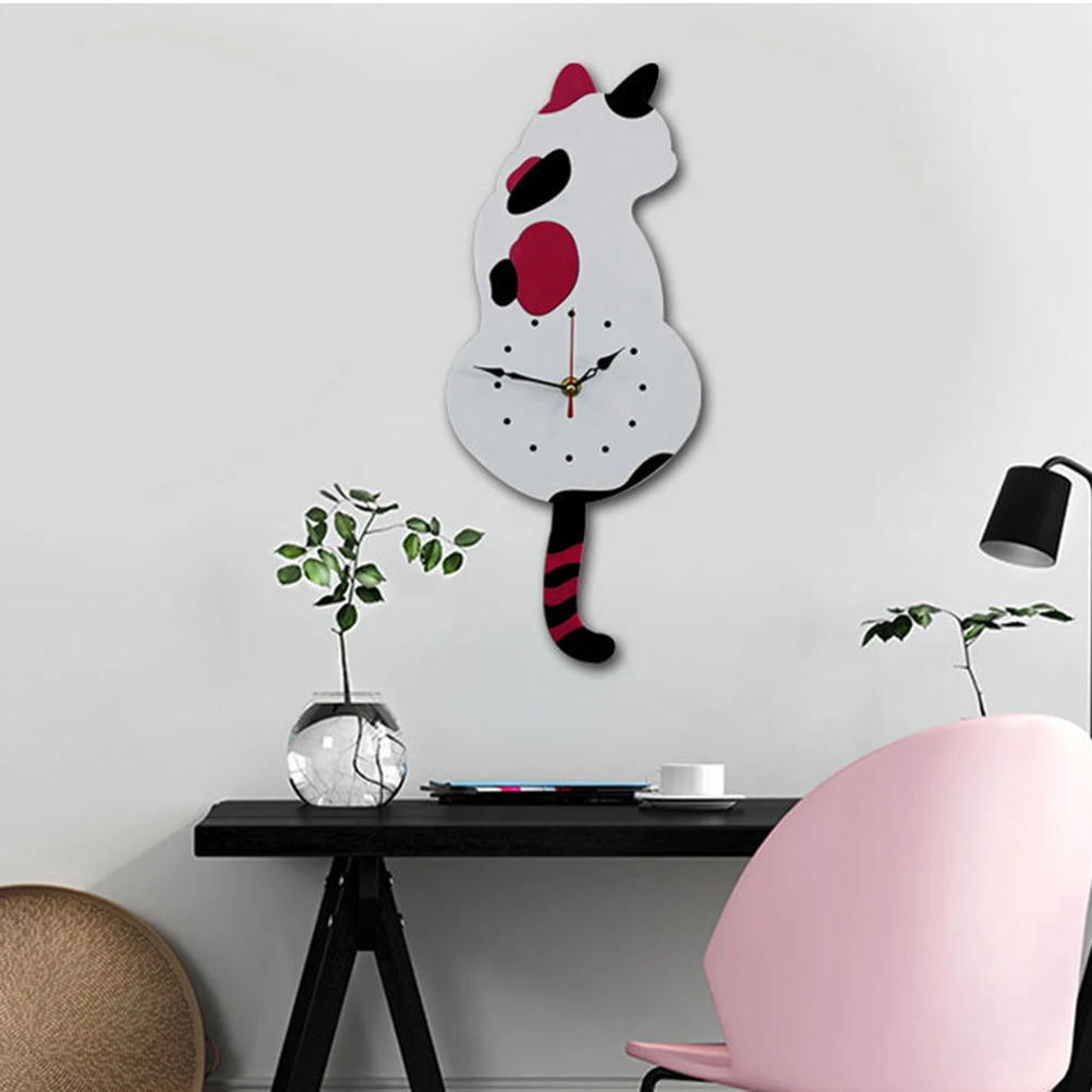 

Cat Wall Clock Acrylic Silent Non-Ticking Mute Sweep Movement Modern Living Room Decor Thickened Aluminum Green Gloss