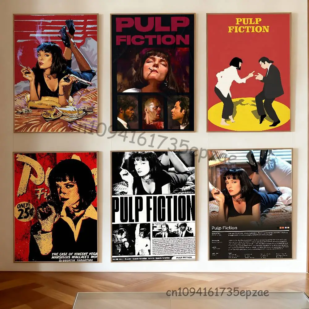 

Vintage P-Pulp F-Fiction Movie Poster HD Art Sticky Wall Waterproof Home Living Room Bedroom Bar Aesthetic Decoration