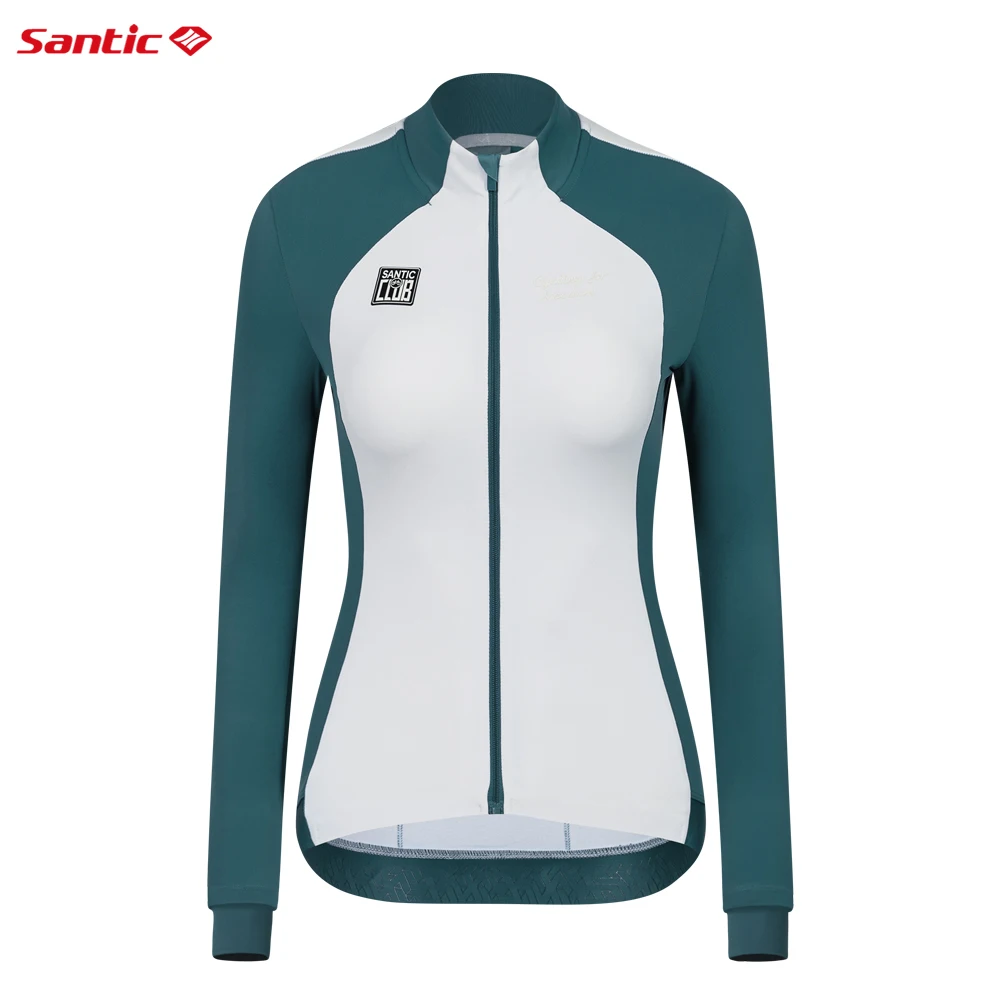 Santic Damesfietsshirt Fleece gevoerd Herfst Winter Thermische MTB-rijkleding Lange mouwen Fietsjassen met volledige ritssluiting