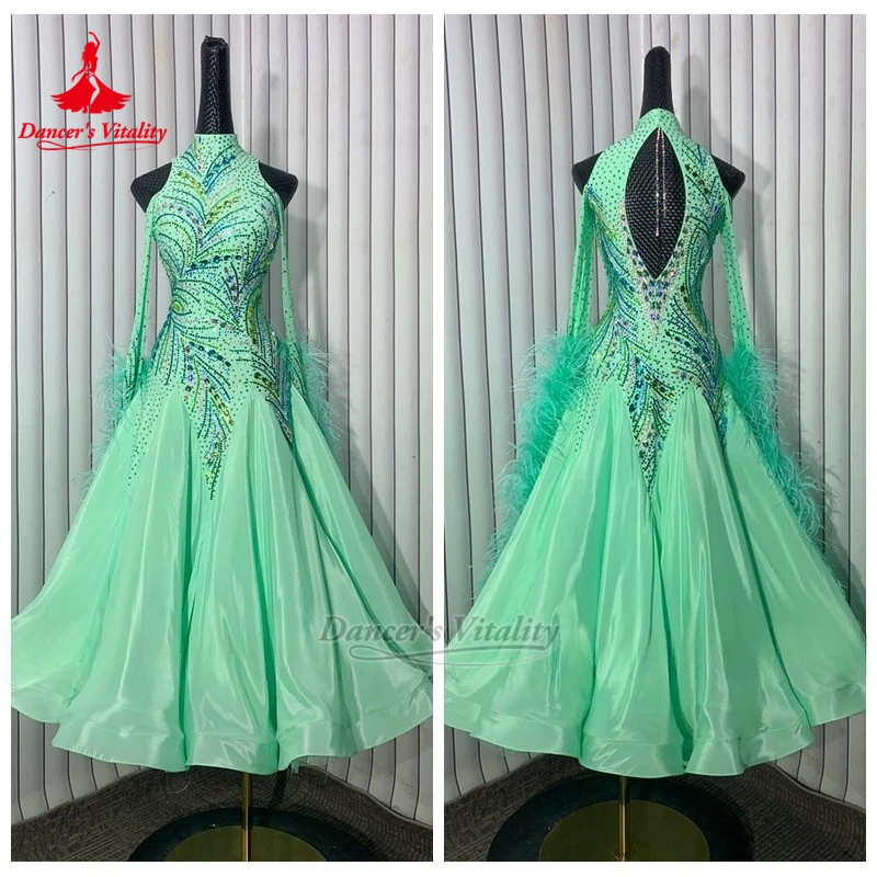 Blackpool Dance Festival Ballroom Dance High-neck Long Sleeves Wrapped Hips Dress Custom Dancer's Vitality Female Waltz Clothing