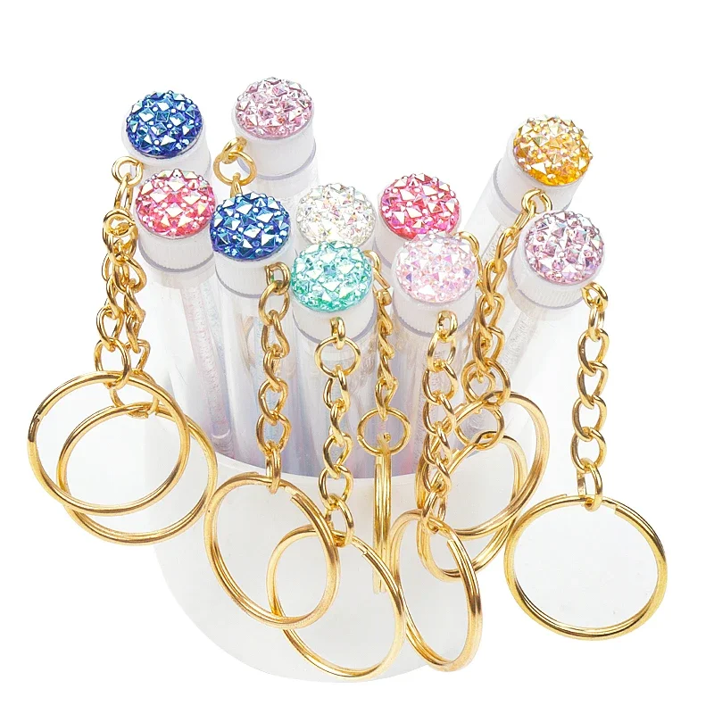 10 pçs tubo escova de cílios com chaveiro de ouro glitter rímel varinha para mulheres extensão de cílios micro pente recipiente ferramentas de maquiagem