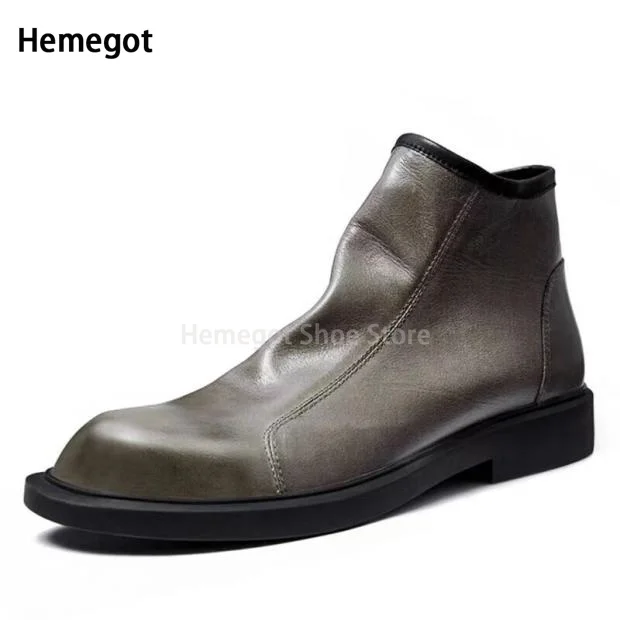 Mens Chelsea Boots Side Zipper Thick Bottom Leather Ankle Boots Luxury Design Male Footwear Round Toe Short Boots Autumn Winter