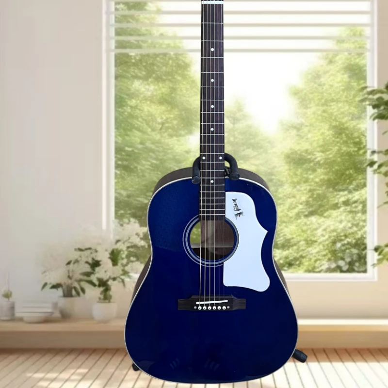 41 Inch Blue J45 Acoustic Guitar D Barrel Spruce Solid Top Double Soundhole Ring Back Button for Adult Beginners Free Delivery