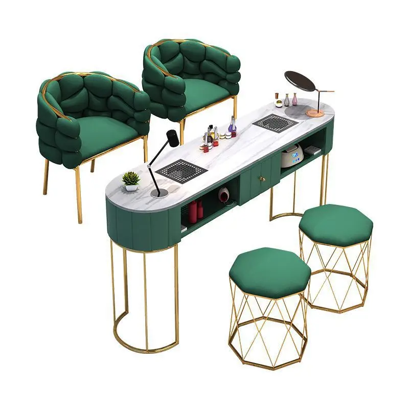 

Light luxury manicure table Nordic marble manicure table and chair set combination single double manicure table simple reception