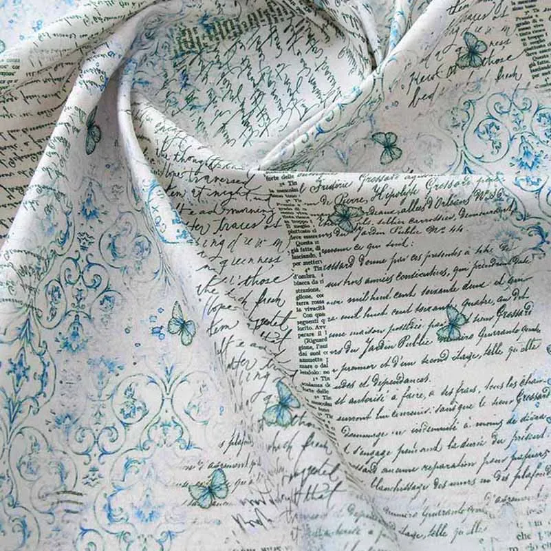 Cotton Fabric Newspaper Map Digital Printing Vintage Retro for DIY Handmade Sewing by Half Meter