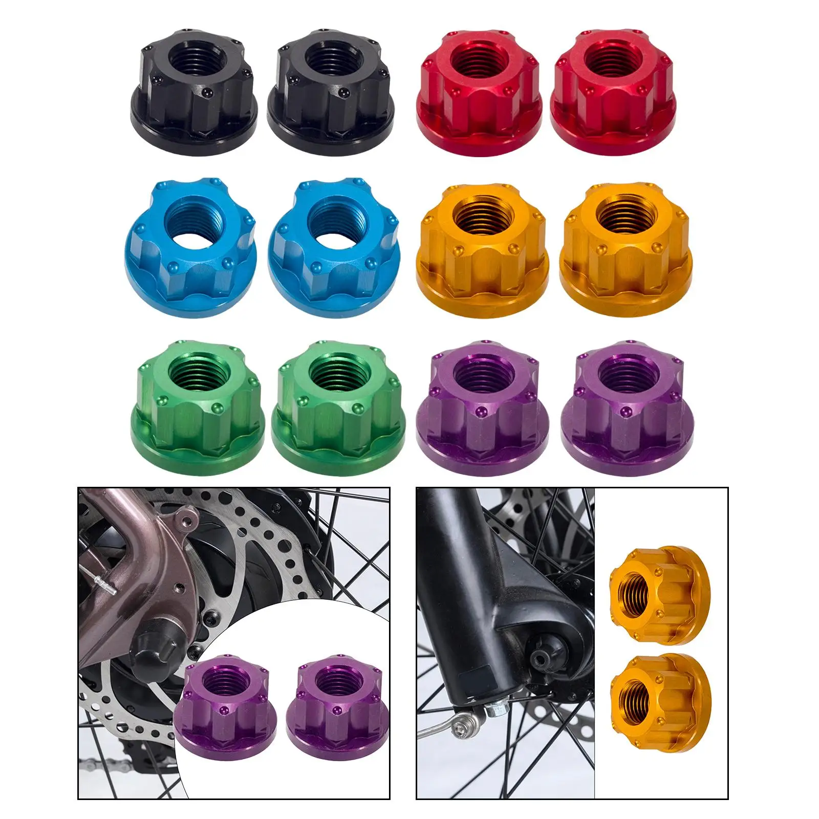 2x Bike Wheel Hub Axle Nuts Front Wheel Nut M9 for Mountain Road Easy to Install Front Axle Nut Bicycle Flanged Axle Nut