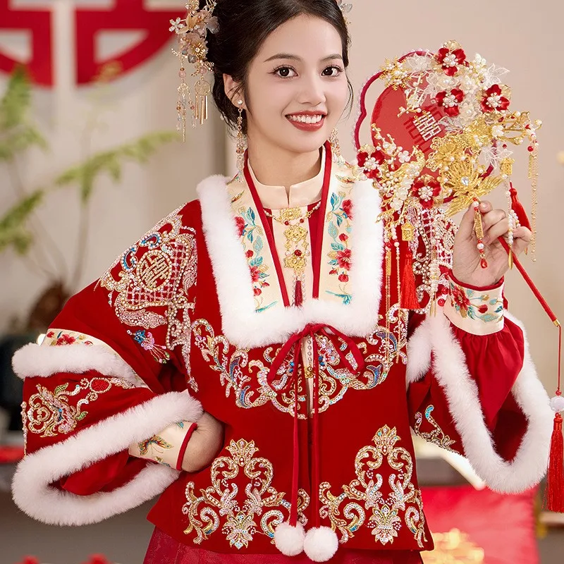 New Chinese-style traditional Chinese style improved Han toast red dress set