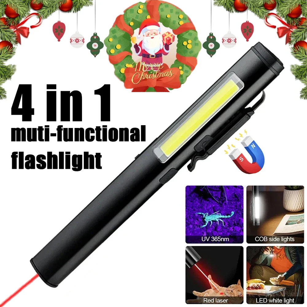Linterna LED multifuncional 4 en 1, linterna recargable por USB con Clip para bolígrafo, luz portátil magnética para trabajo de emergencia al aire libre