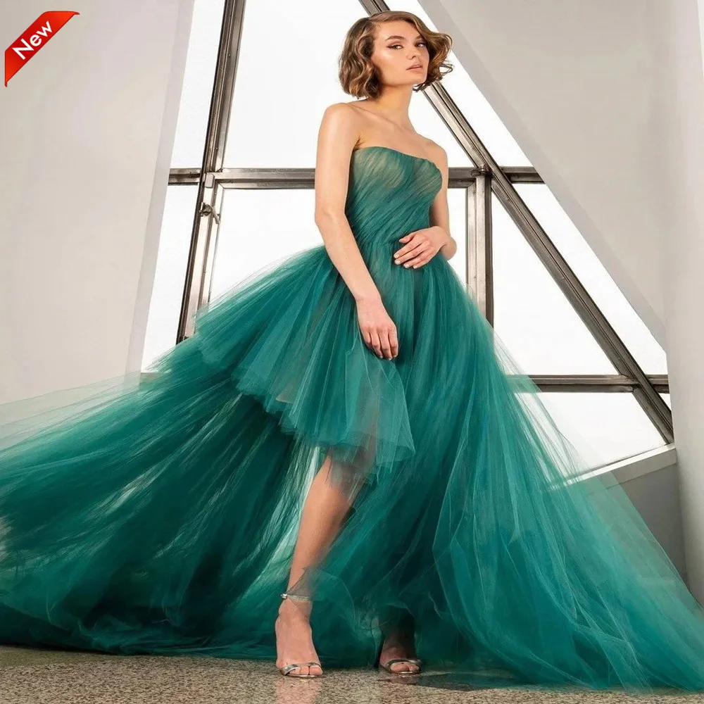 

Tulle Long Princess Dress abiye gece elbises Fashion Strapless Prom Gowns o Party robe de soiree Puffy Lush Green Prom Gown 2025
