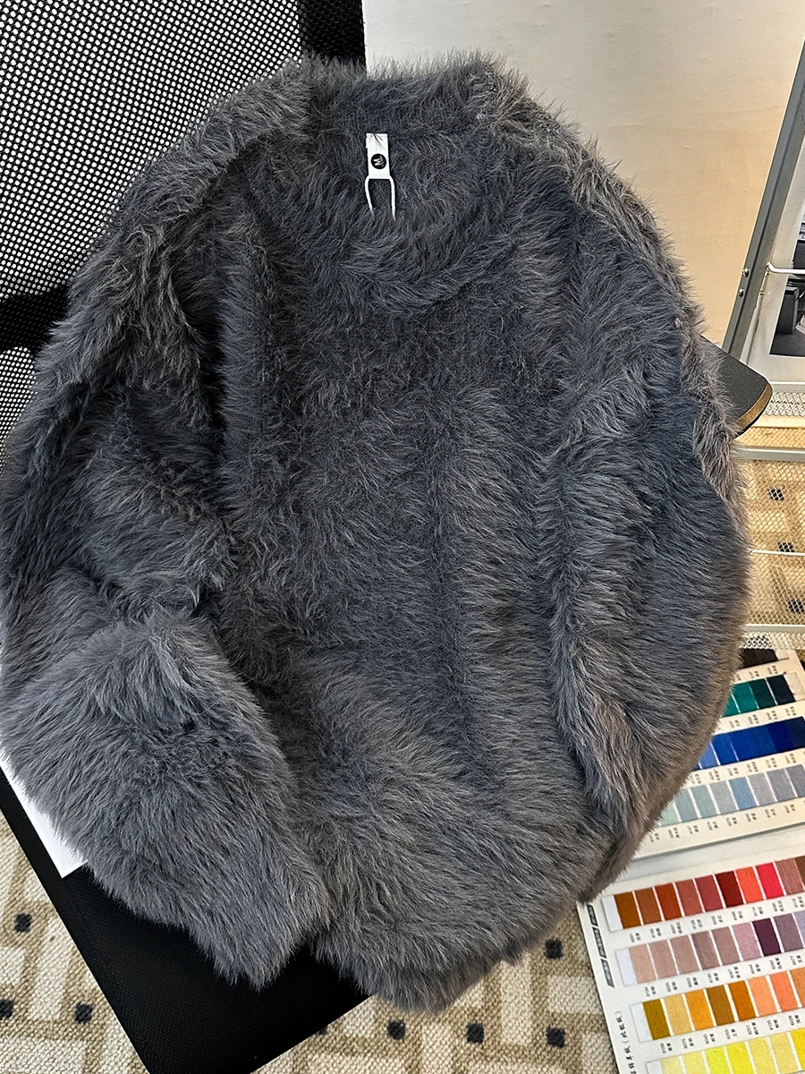 

Американский ретро чистый круглый свитер Ne, мужской свободный повседневный универсальный вязаный свитер из искусственного меха, осень-зима, подростковая мода