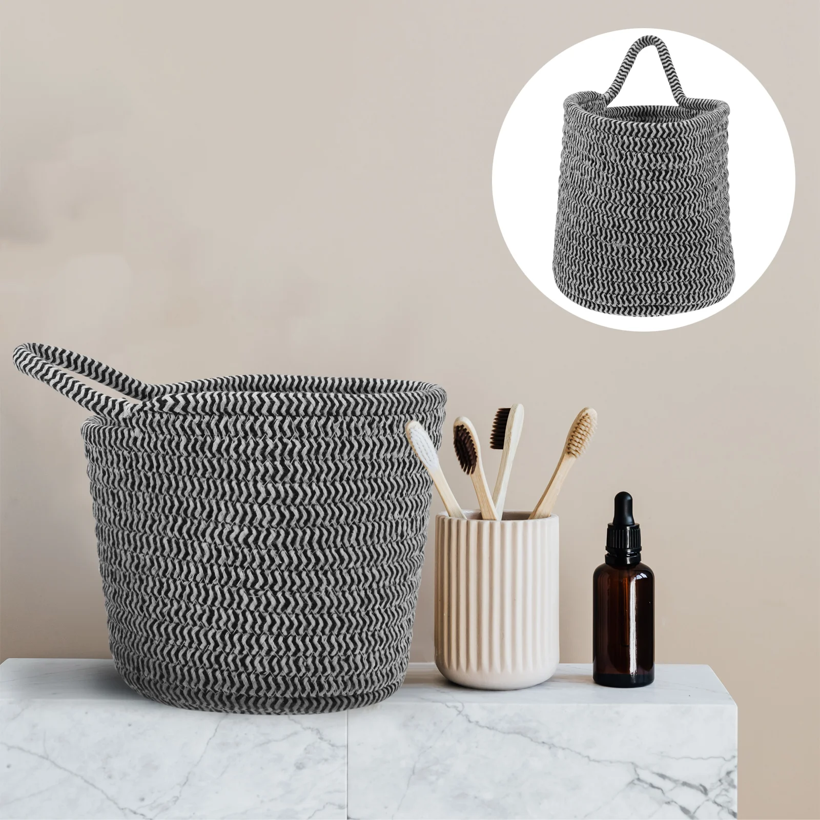 

Woven Storage Basket Decorative Bins Table Organizer Home Cotton Rope Bathroom Child Desk