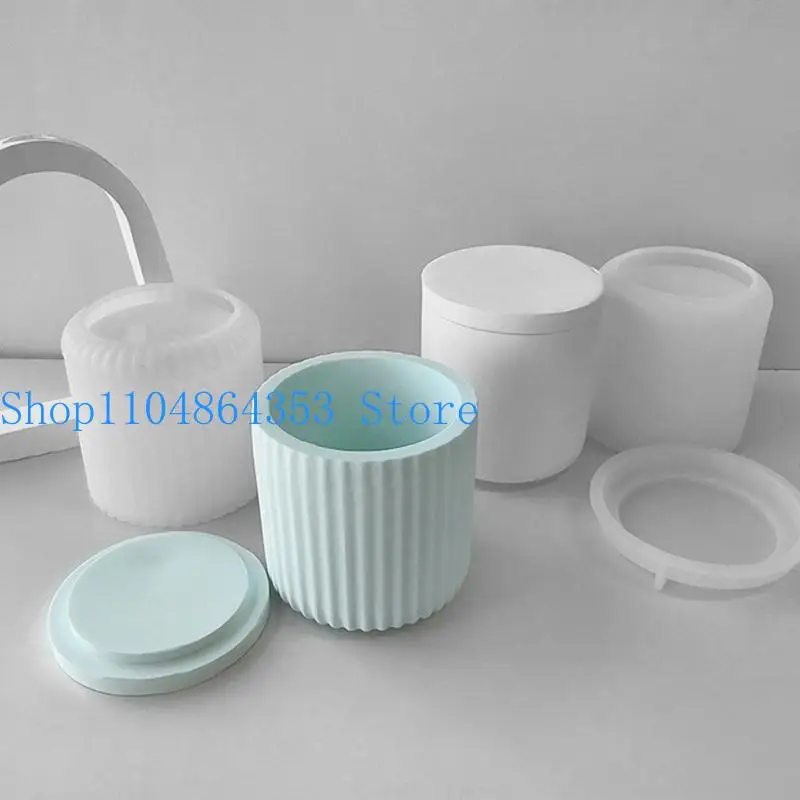 652F قالب كأس شمعة لصندوق تخزين أواني الزهور مع غطاء قالب من السيليكون جرة الراتنج #1