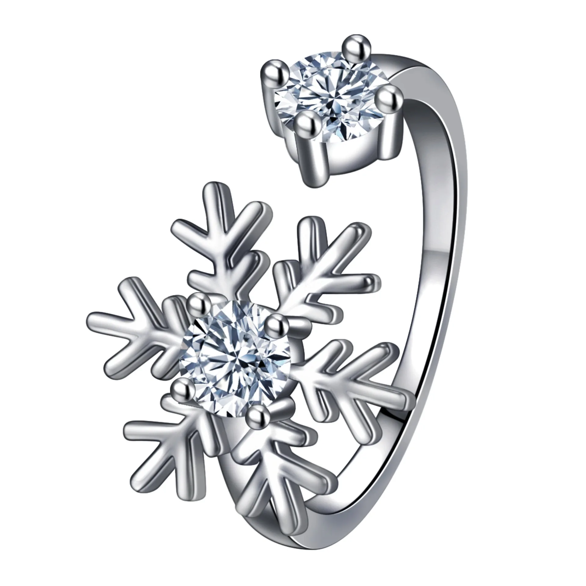 

925 Sterling Silver Snowflake Ring for Women | Sparkling CZ Zirconia Engagement Wedding Adjustable Open Promise Rings For Girl