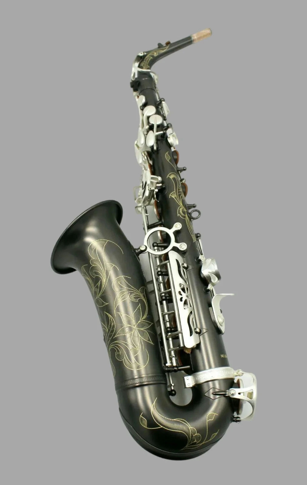 

Eastern Music shiny black nickel plated Alto Saxophone inside bell gold