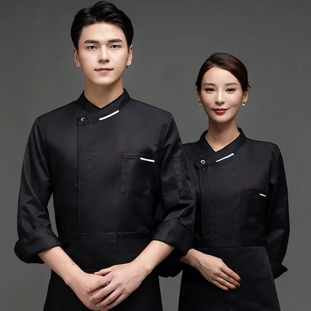 Chef Shirt Apron Solid Color Long Sleeve Stand Collar Patch Pocket Chef Top Workwear Restaurant Men Chef Shirts Chef Clothes