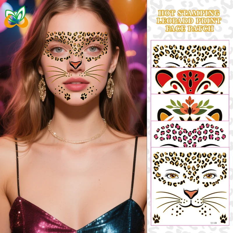 

Animal Face Temporary Tattoo Stickers Water Transfer Leopard Body Paint Waterproof Sticker Halloween Party Cartoon Face Sticker