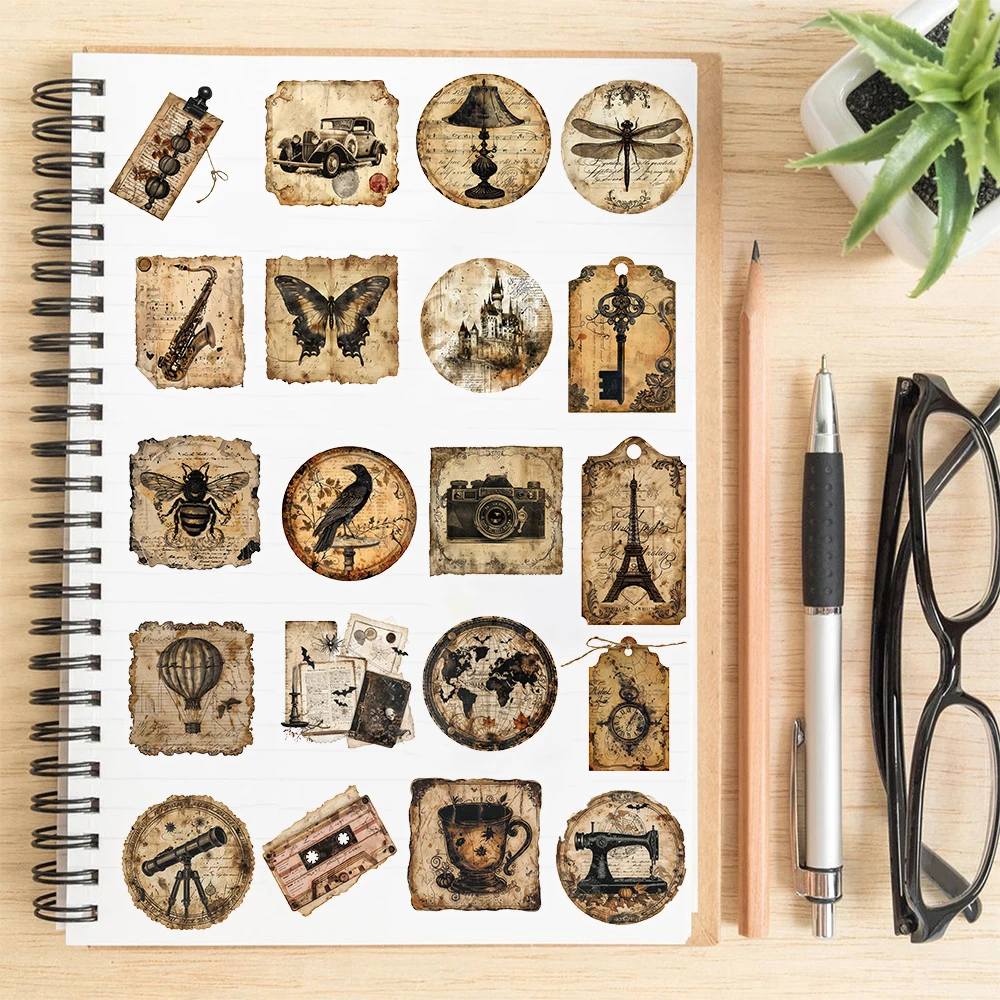 Étiquettes autocollantes Vintage, 50/100 pièces, image d'art esthétique, bagages de vélo, dessin animé, décoration de téléphone, autocollant d'aménagement paysager