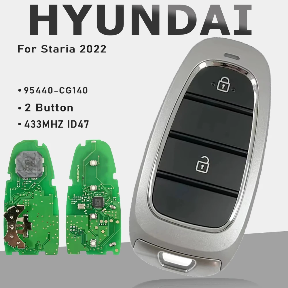 

KEYECU P/N: 95440-CG140 для Hyundai Staria 2022, умный дистанционный ключ, 2-кнопочный брелок без ключа, ID47, 433 МГц, чип-брелок