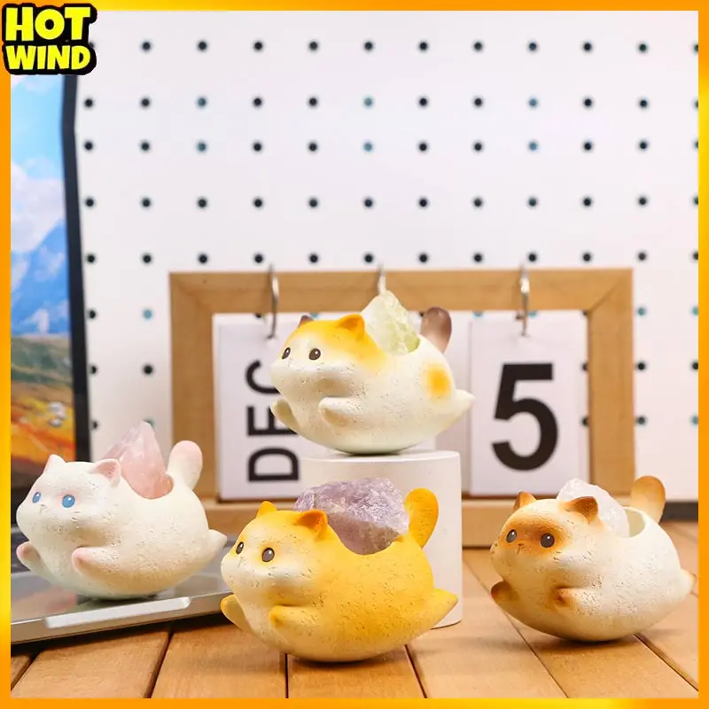 

Cute Cat Crystal Decorative Figurine Resin Craftwork Home Living Room Desktop Decoration Cartoon Style Tabletop Ornament
