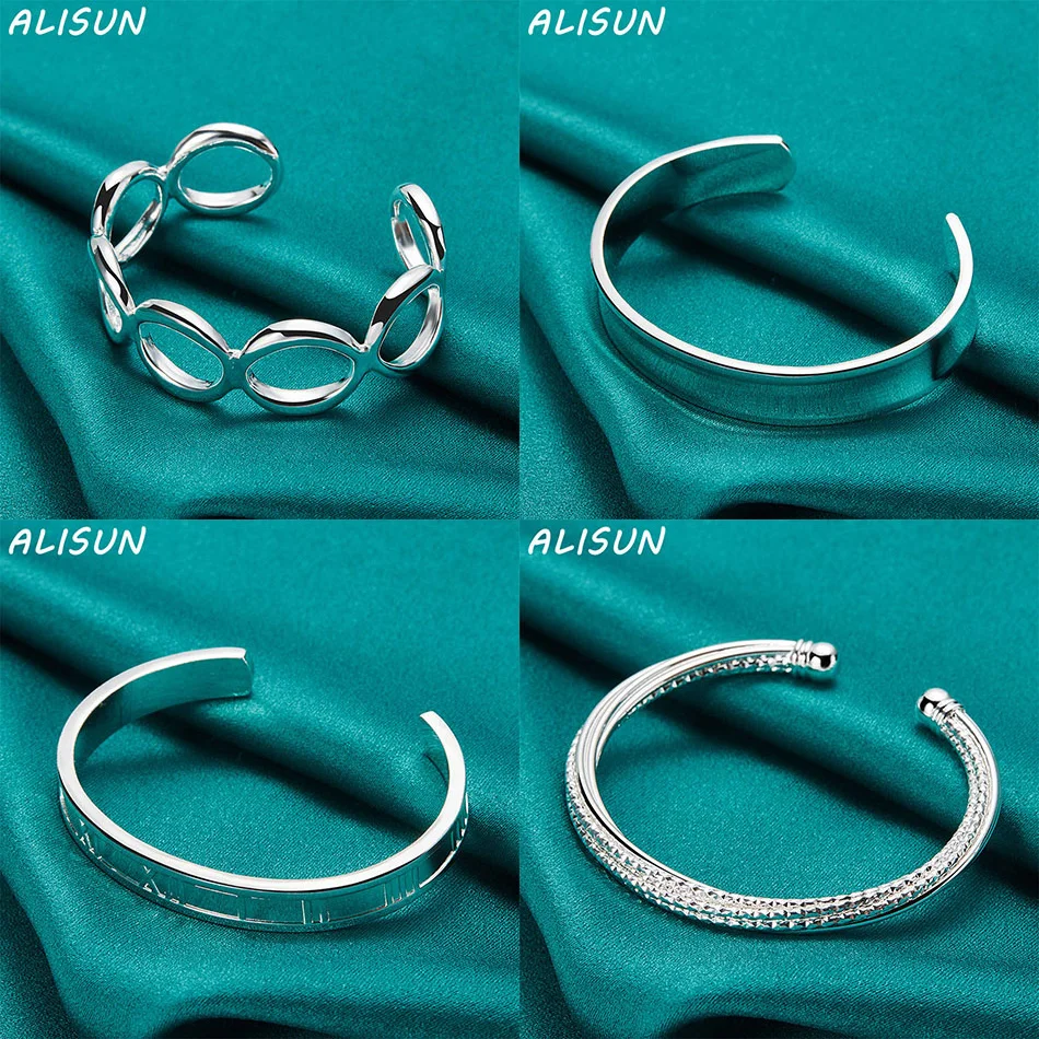 

ALISUN 925 Sterling Silver Bangle Geometric Bracelet For Women Charm Trend Birthday Gifts Fashion Party Fine Jewelry