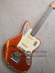 Metal Orange Electric Guitar Fixed bridge Vintage Body Rosewood fingerboard Cream Pickupguard Jag Guitar Factory cus