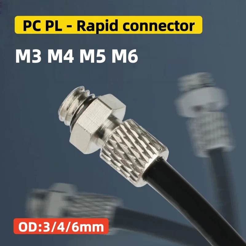1Pcs PC PL Mini Pneumatic Pipe Quick Connector Male Thread M3 M4 M5 M6 Push‑in Rapid Fitting for 3mm 4mm 6mm OD
