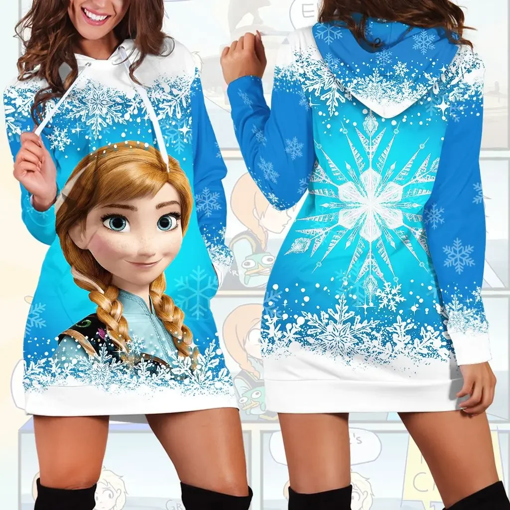 

New Dress Frozen Olaf Hoodie Dress Sweater Fashion Disney Princess Elsa Dress Sweatshirt Dress 3d Allover Printed Hoodie Women