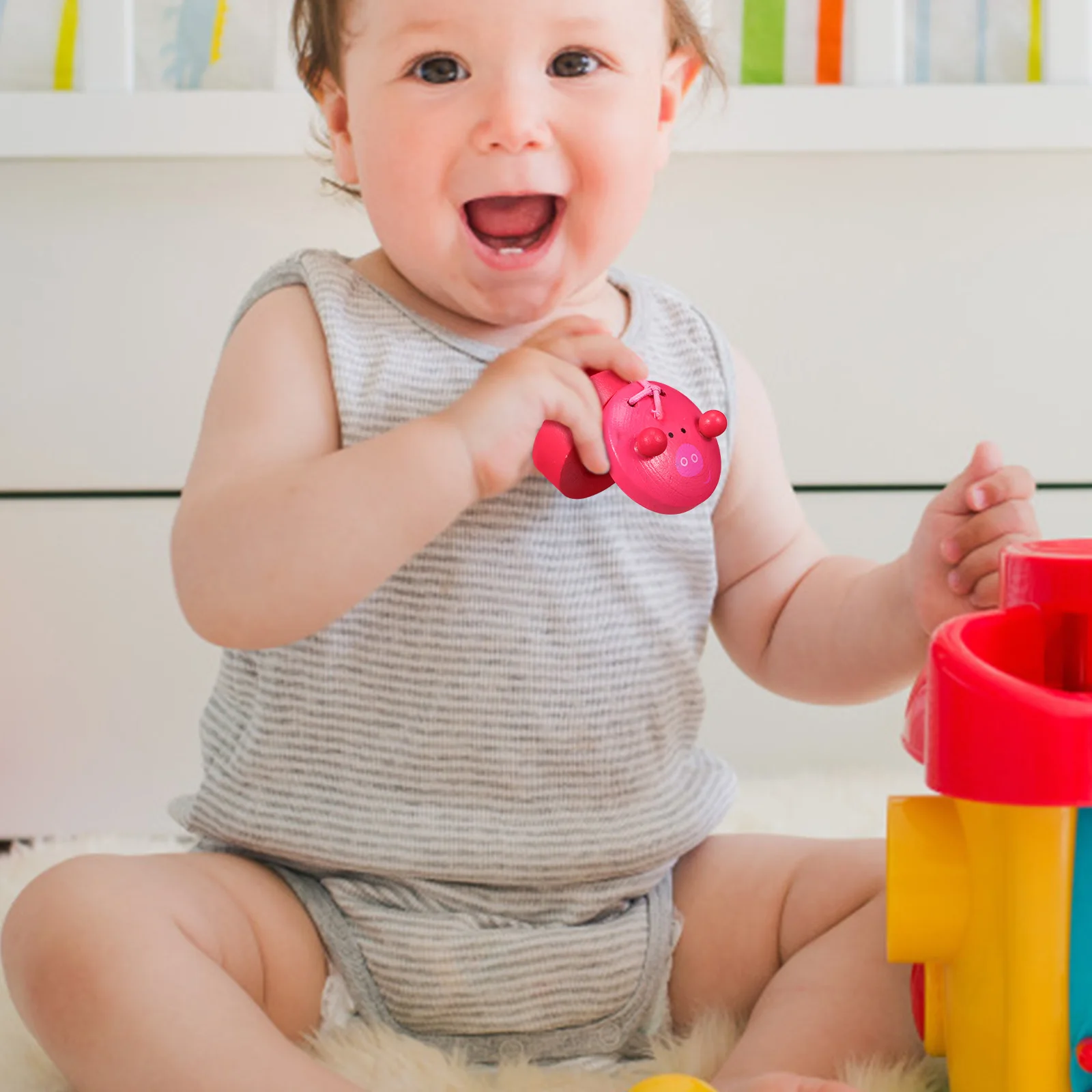 10 個カスタネット 6 天然木 4 カラフルな漫画カスタネット楽器子供楽器知育玩具