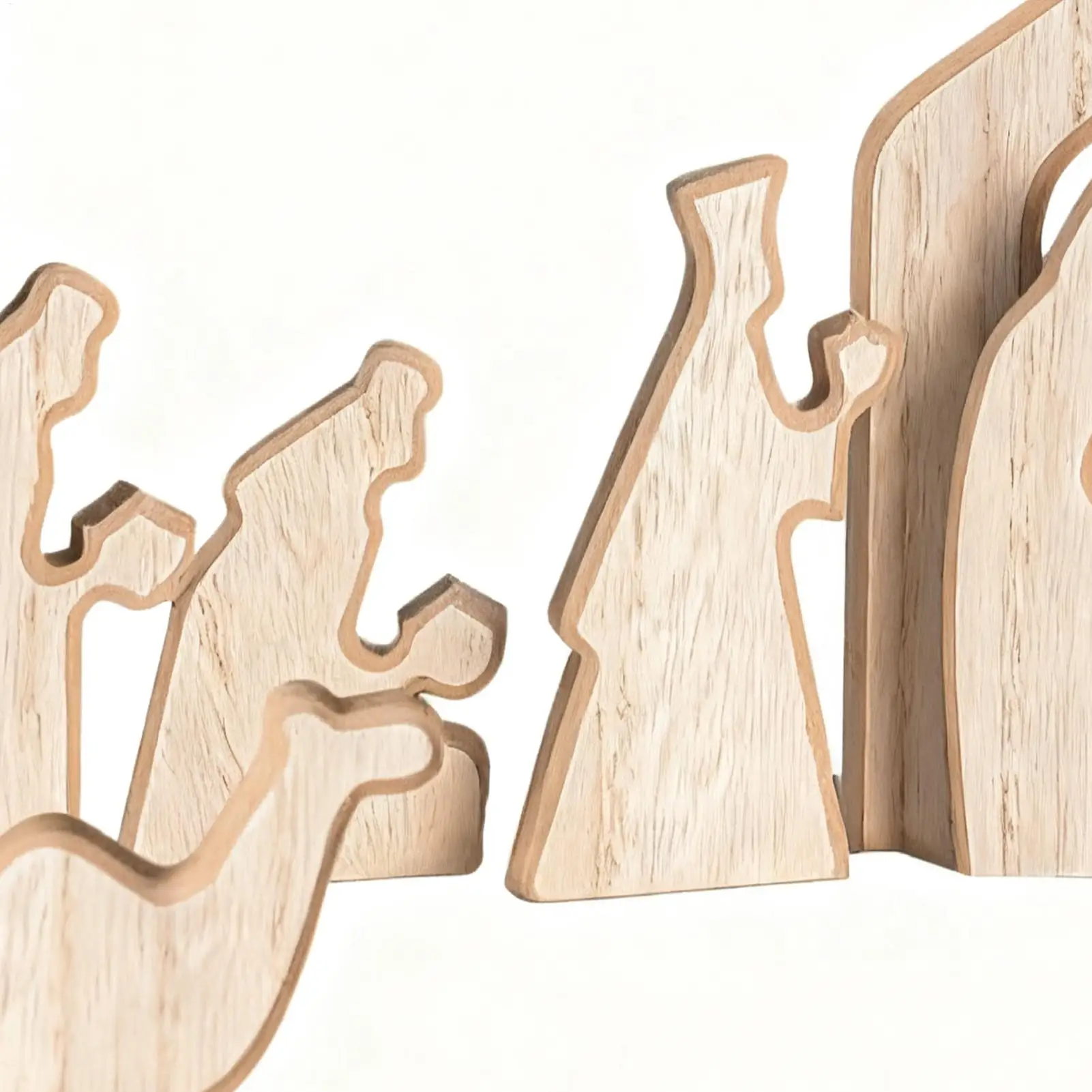 Nativity Set Miniature Wooden Religious Christmas Figurine Miniature Nativity Scene Statue For Tabletop Cabinet Bookshelf