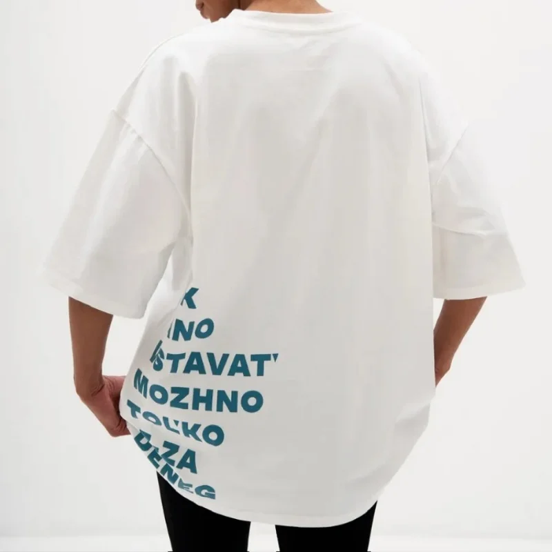 America Fashion Oversize Casual Pure Cotton T-shirt Retro Letter Printed Unique Y2K TOP White Yellow Baggy Casual Young Women