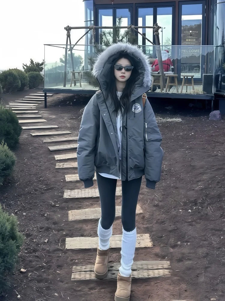 

Parkas Street Womens Autumn Wadded V-Neck Silky Hoody Fur Nylon Wind-Resistant Petite Puffy Fluff Quilting Puff-Feel Padded Girl