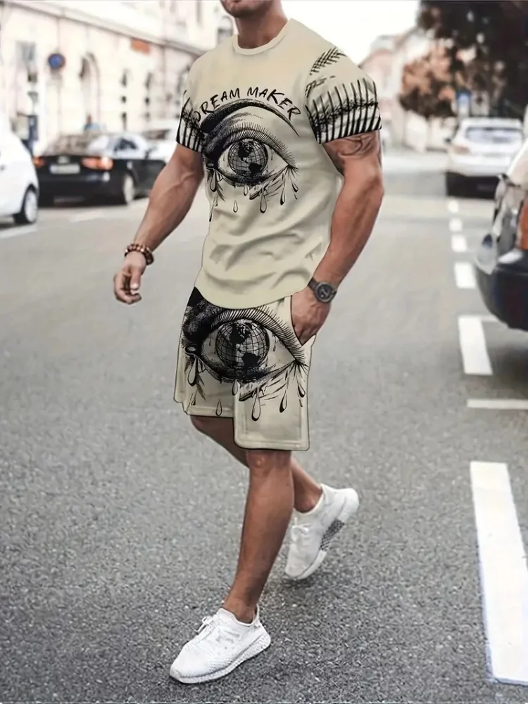 

2025 Fashion 3D Printed Men's Round Neck Top and Shorts Set Summer Simple and Comfortable Men's Two Piece Set Urban Street Style